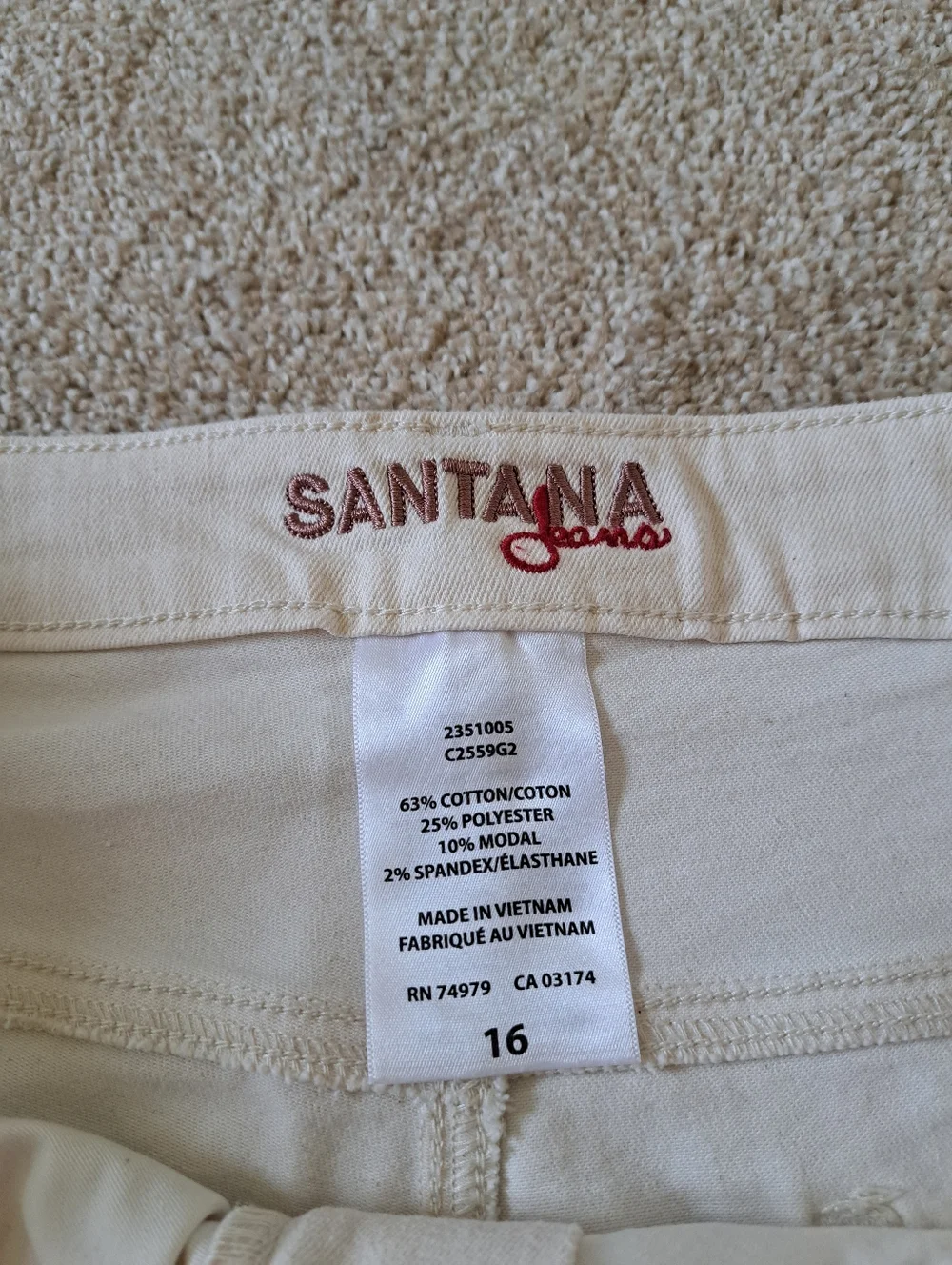Santana Jeans Cropped Cream Denim Women's Size 16 Capri Stretch Pants - Picture 4 of 12